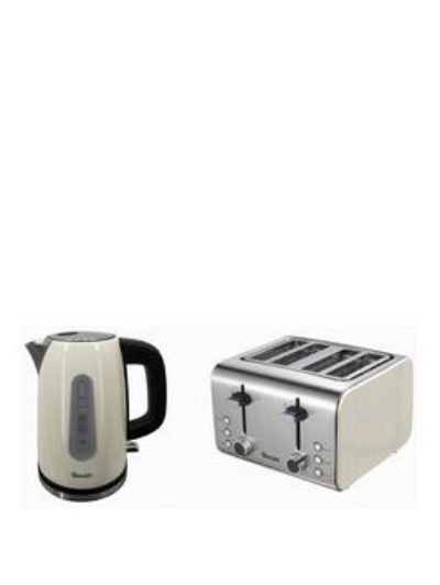 Swan Stainless Steel Kettle &Amp; 4 Slice Toaster Twin Pack - Cream Swan Stainless Steel Kettle &Amp; 4 Slice Toaster Twin Pack - Cream